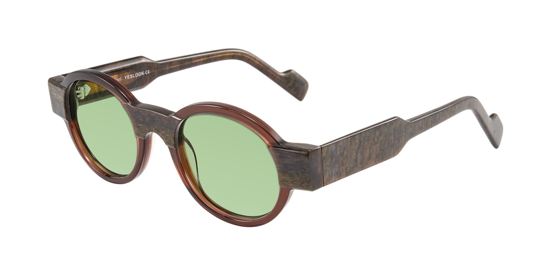 Angle of Talori in Cola Brown/Marble with Medium Green Tinted Lenses