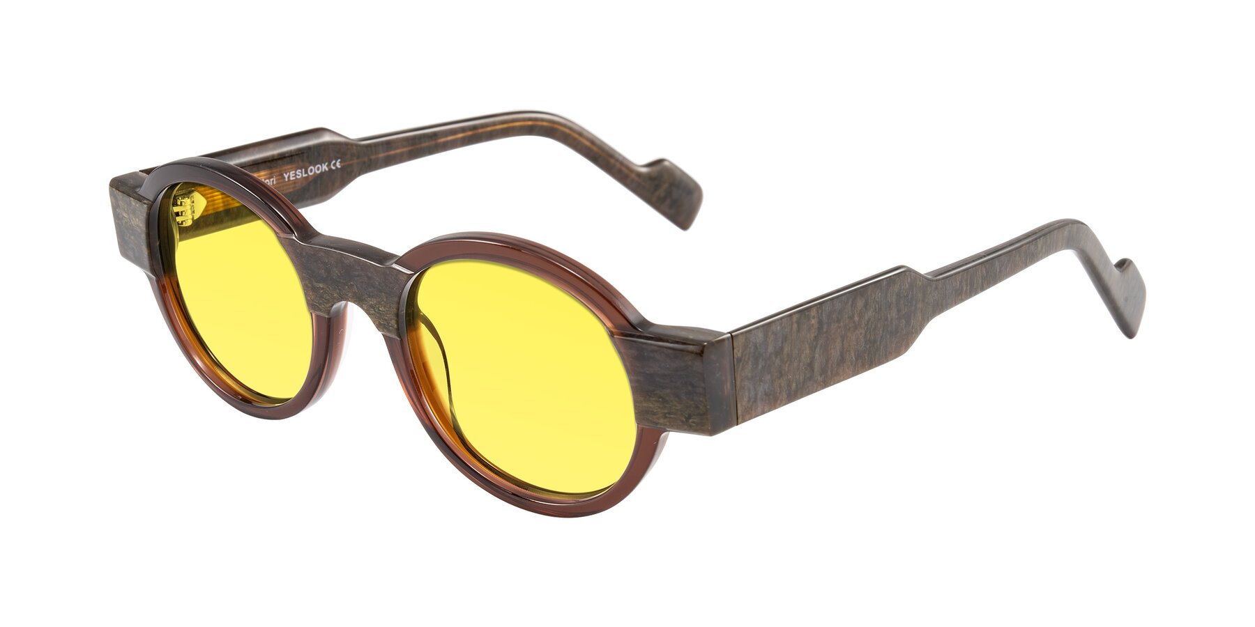 Angle of Talori in Cola Brown/Marble with Medium Yellow Tinted Lenses