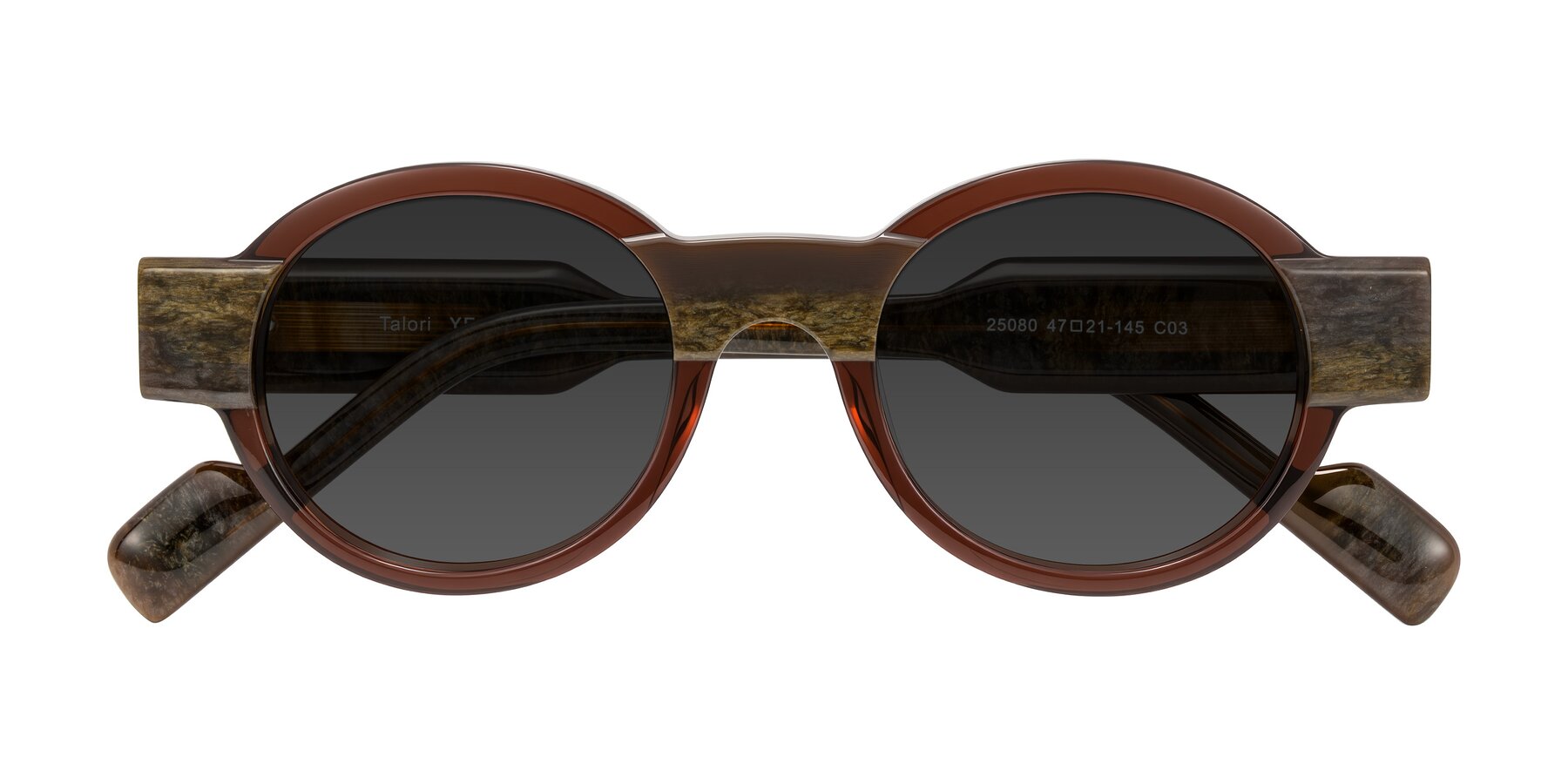 Folded Front of Talori in Cola Brown/Marble with Gray Tinted Lenses