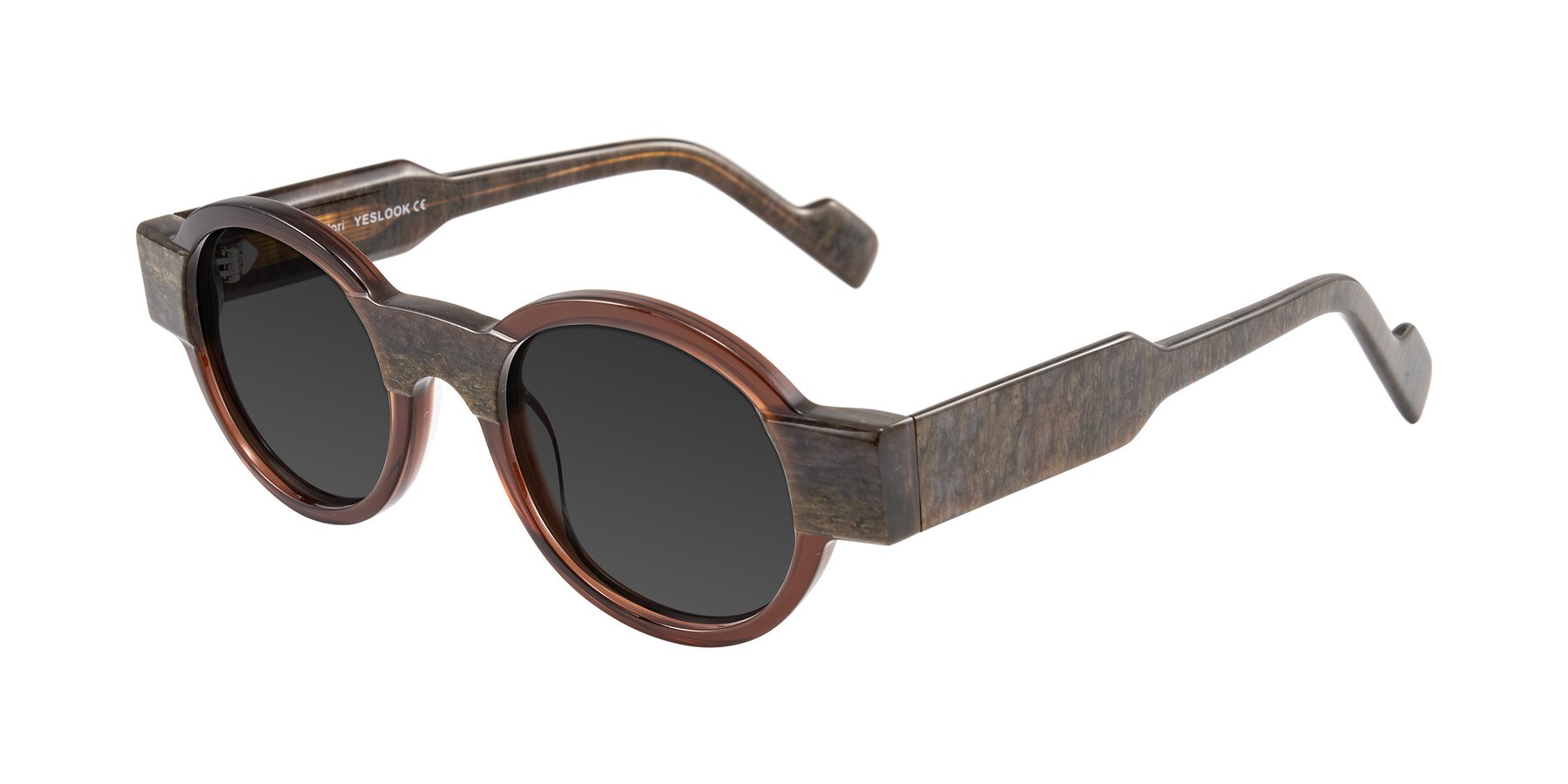 Angle of Talori in Cola Brown/Marble with Gray Tinted Lenses