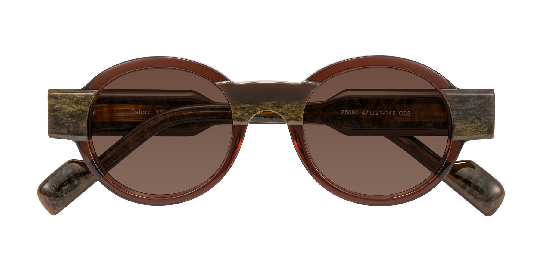Folded Front of Talori in Cola Brown/Marble with Brown Tinted Lenses