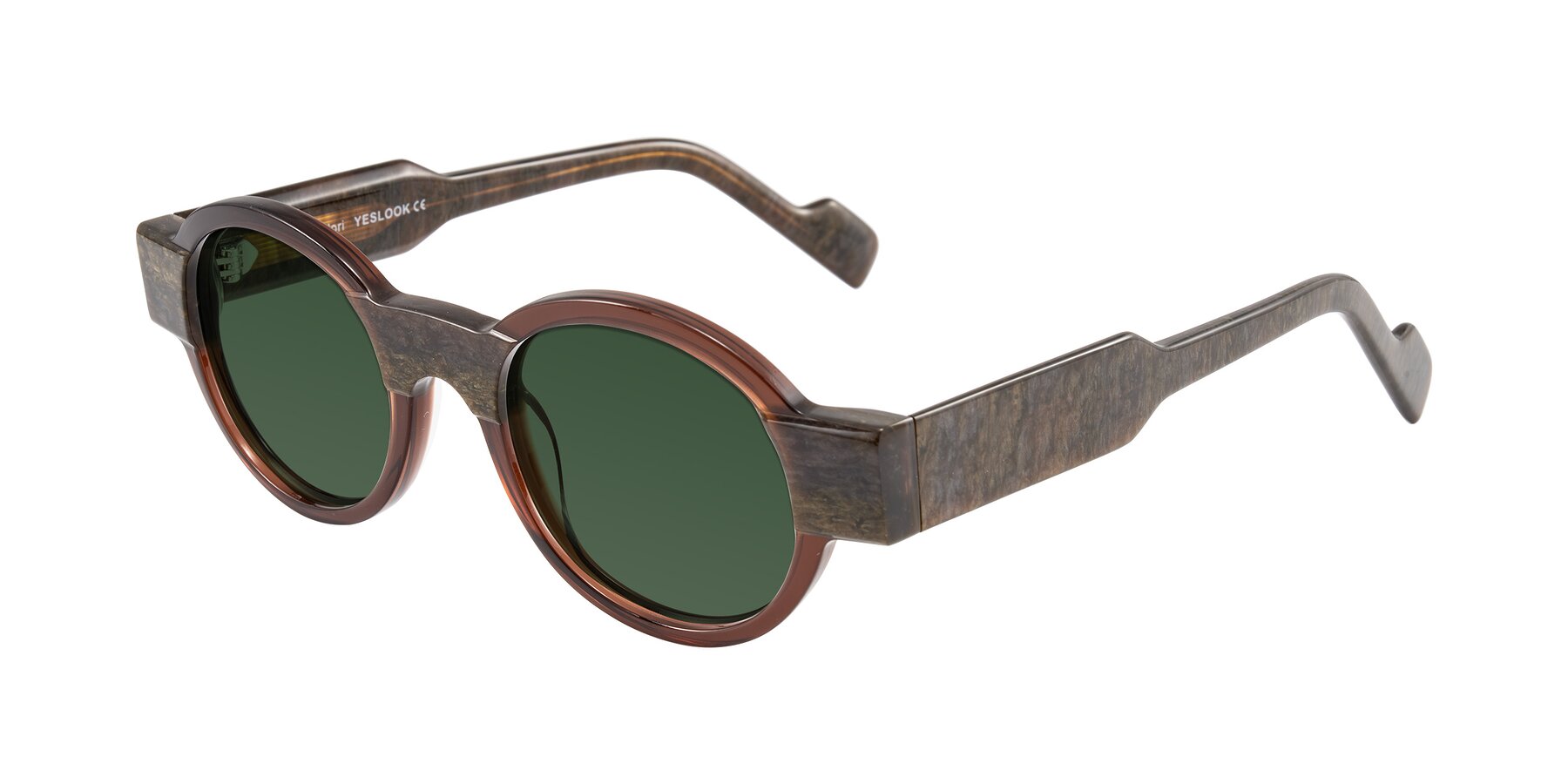 Angle of Talori in Cola Brown/Marble with Green Tinted Lenses