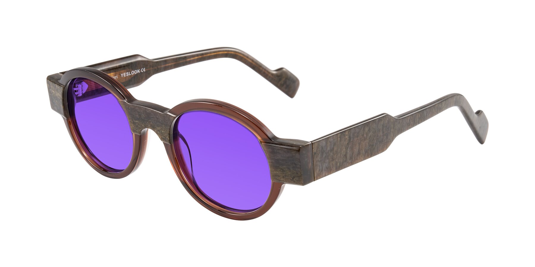 Angle of Talori in Cola Brown/Marble with Purple Tinted Lenses