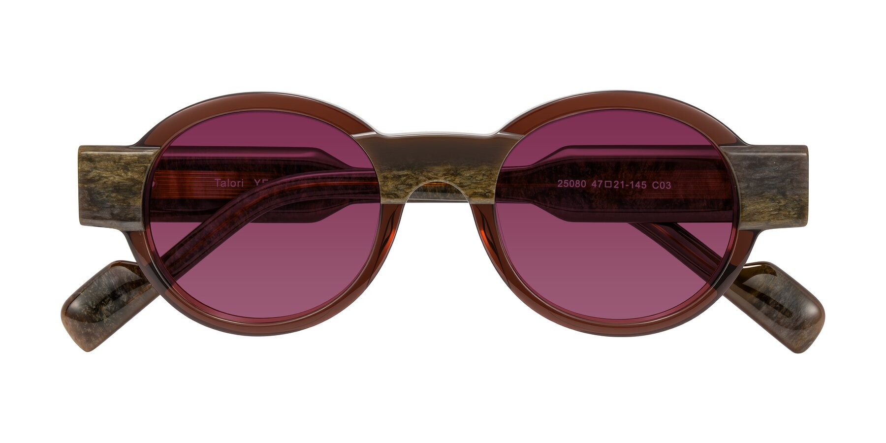Folded Front of Talori in Cola Brown/Marble with Wine Tinted Lenses