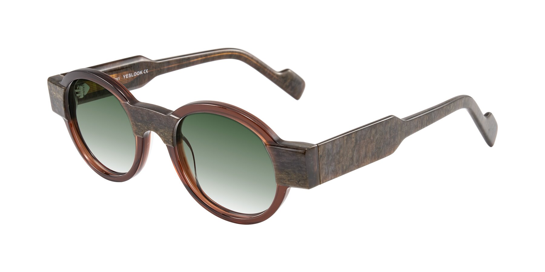 Angle of Talori in Cola Brown/Marble with Green Gradient Lenses