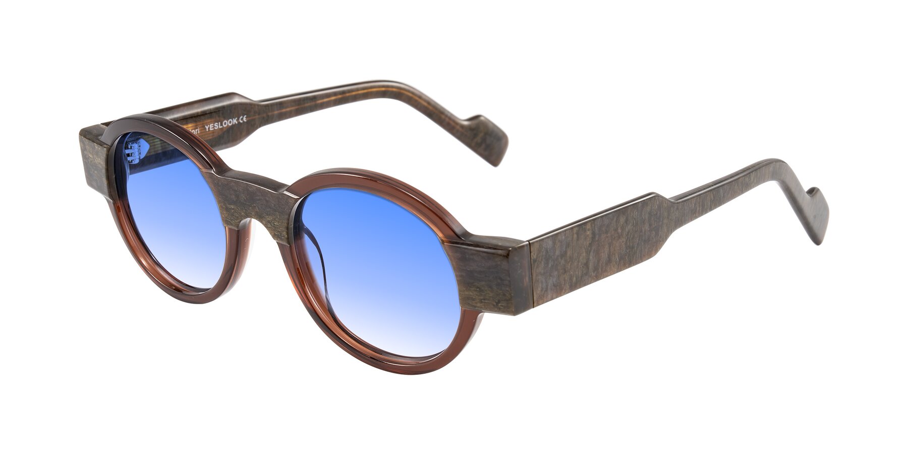 Angle of Talori in Cola Brown/Marble with Blue Gradient Lenses