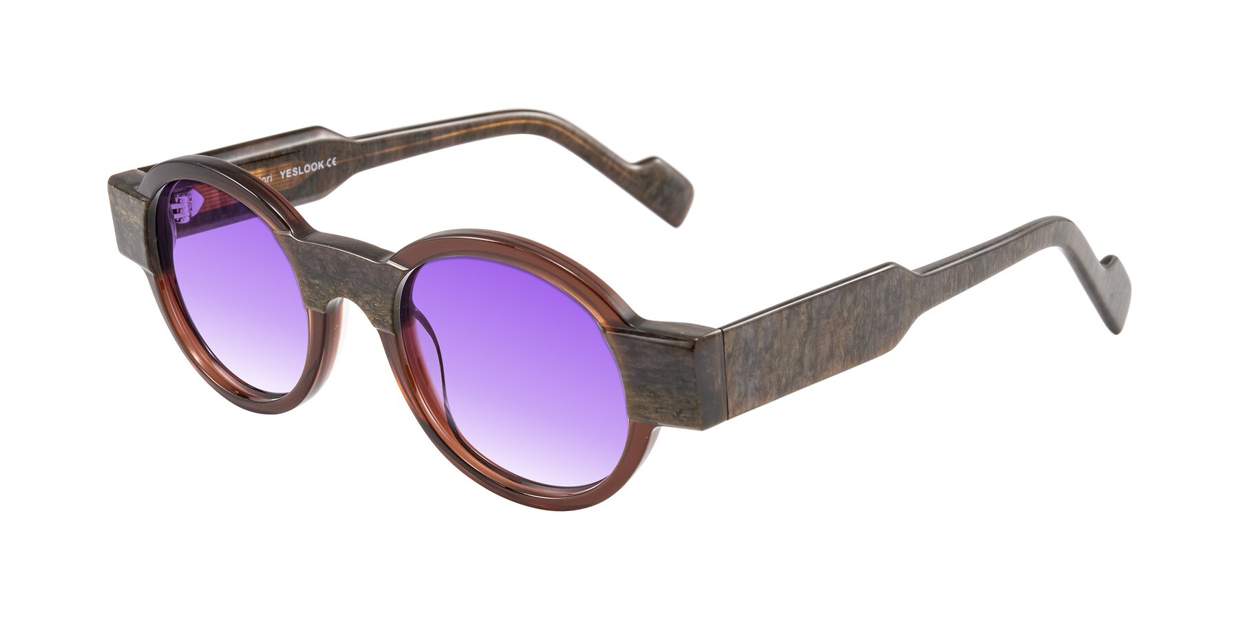 Angle of Talori in Cola Brown/Marble with Purple Gradient Lenses