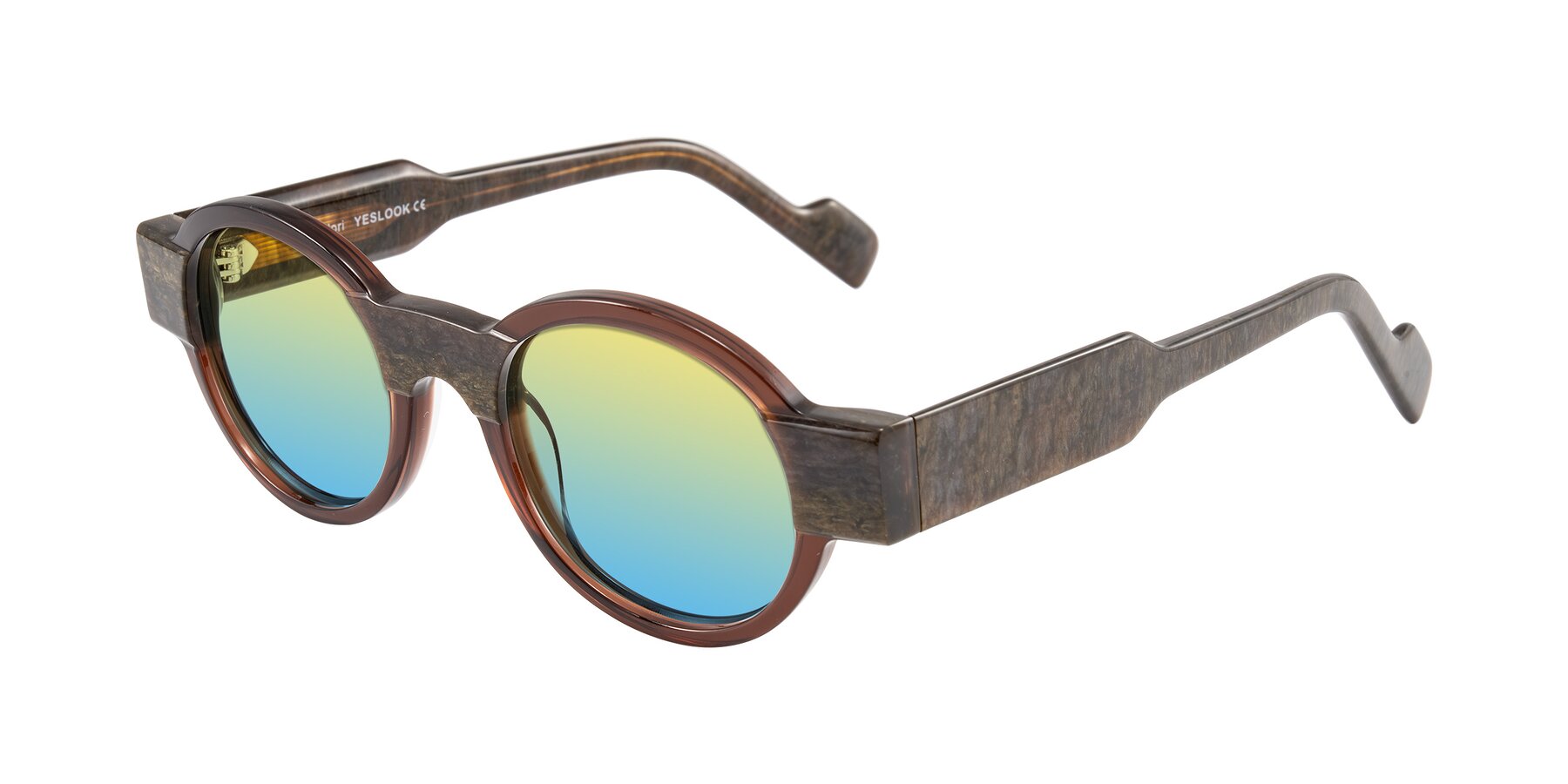 Angle of Talori in Cola Brown/Marble with Yellow / Blue Gradient Lenses