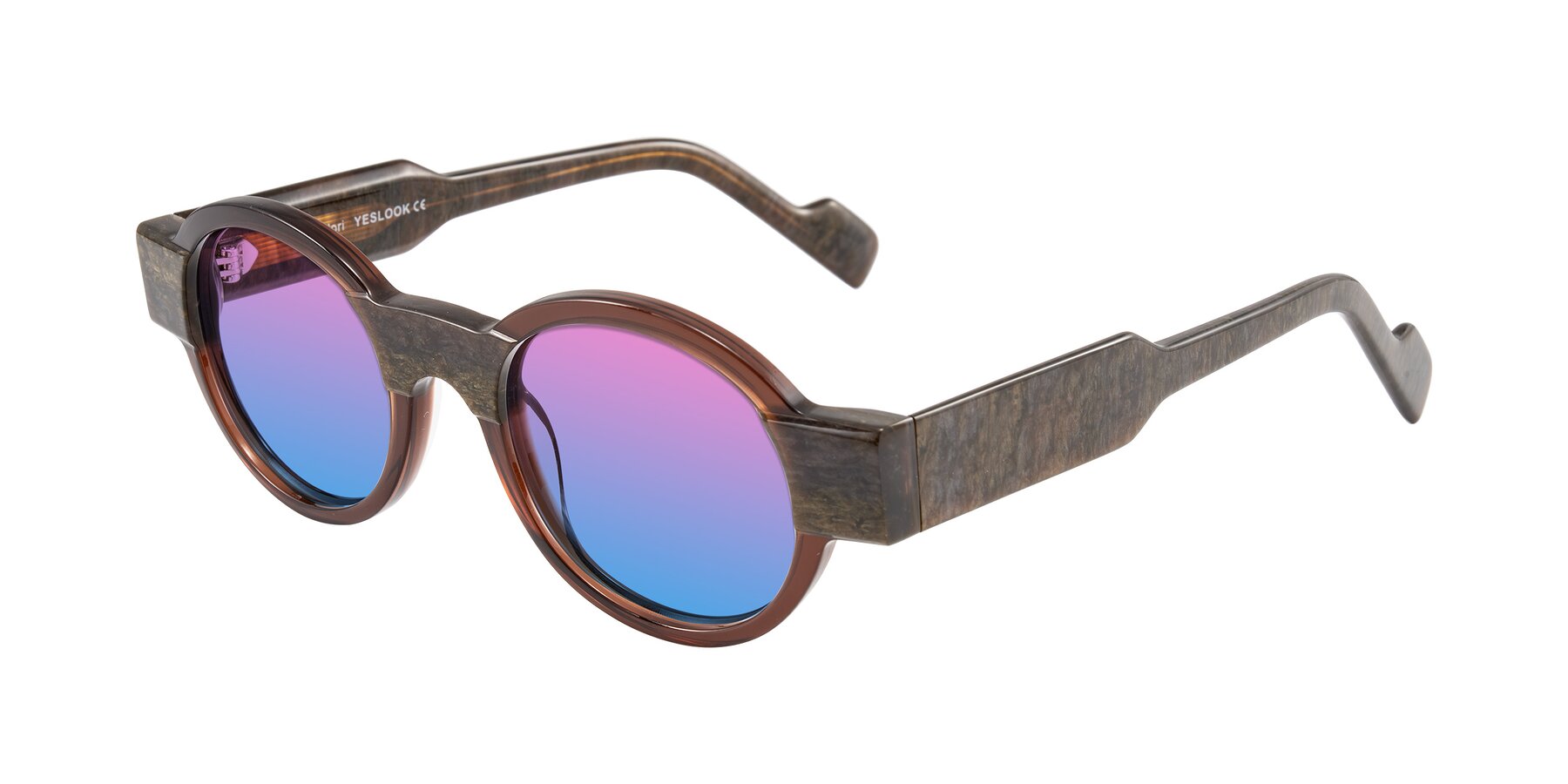 Angle of Talori in Cola Brown/Marble with Pink / Blue Gradient Lenses