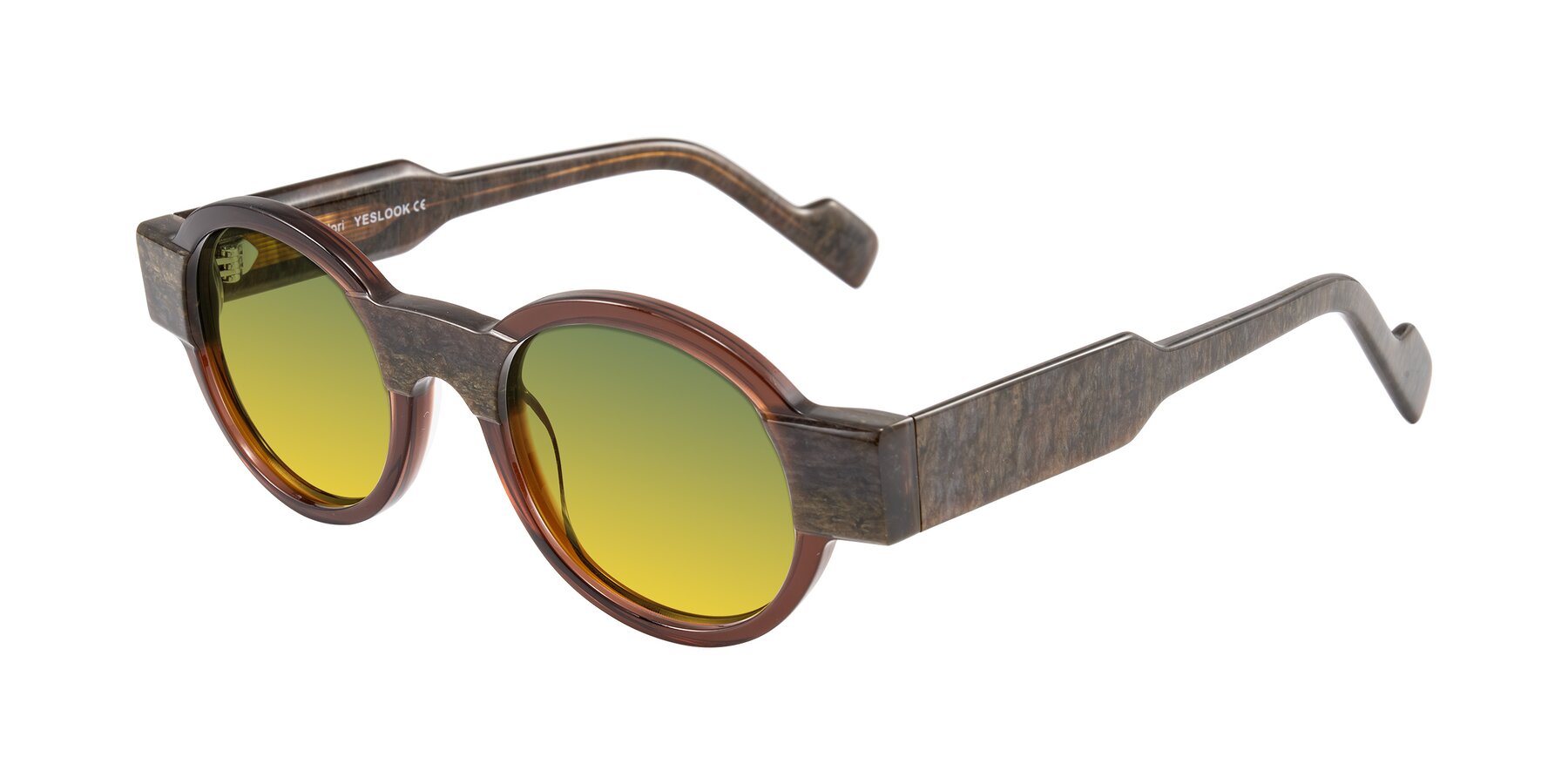 Angle of Talori in Cola Brown/Marble with Green / Yellow Gradient Lenses