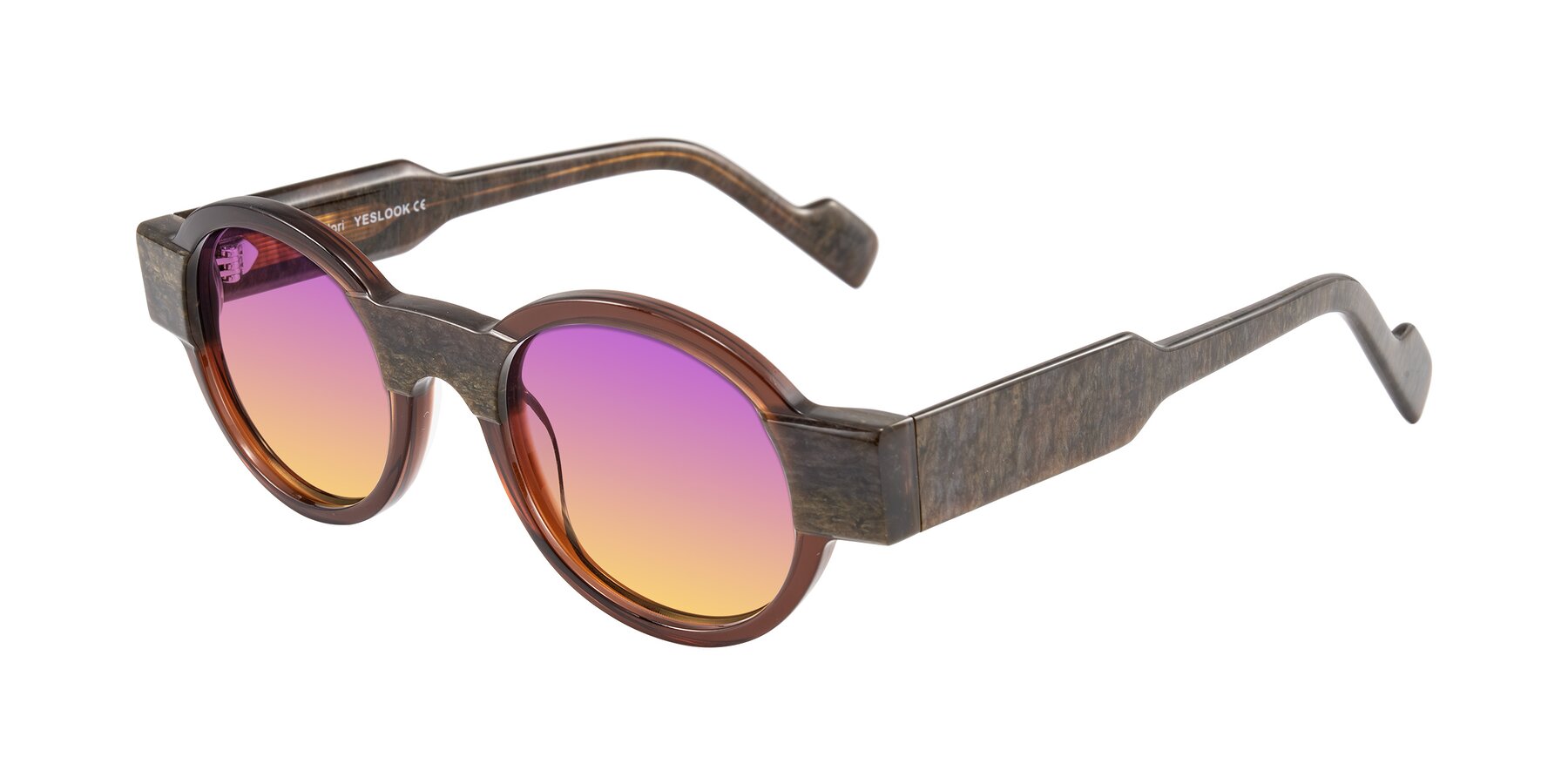 Angle of Talori in Cola Brown/Marble with Purple / Yellow Gradient Lenses