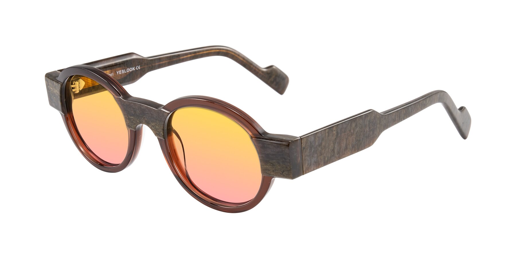 Angle of Talori in Cola Brown/Marble with Yellow / Pink Gradient Lenses