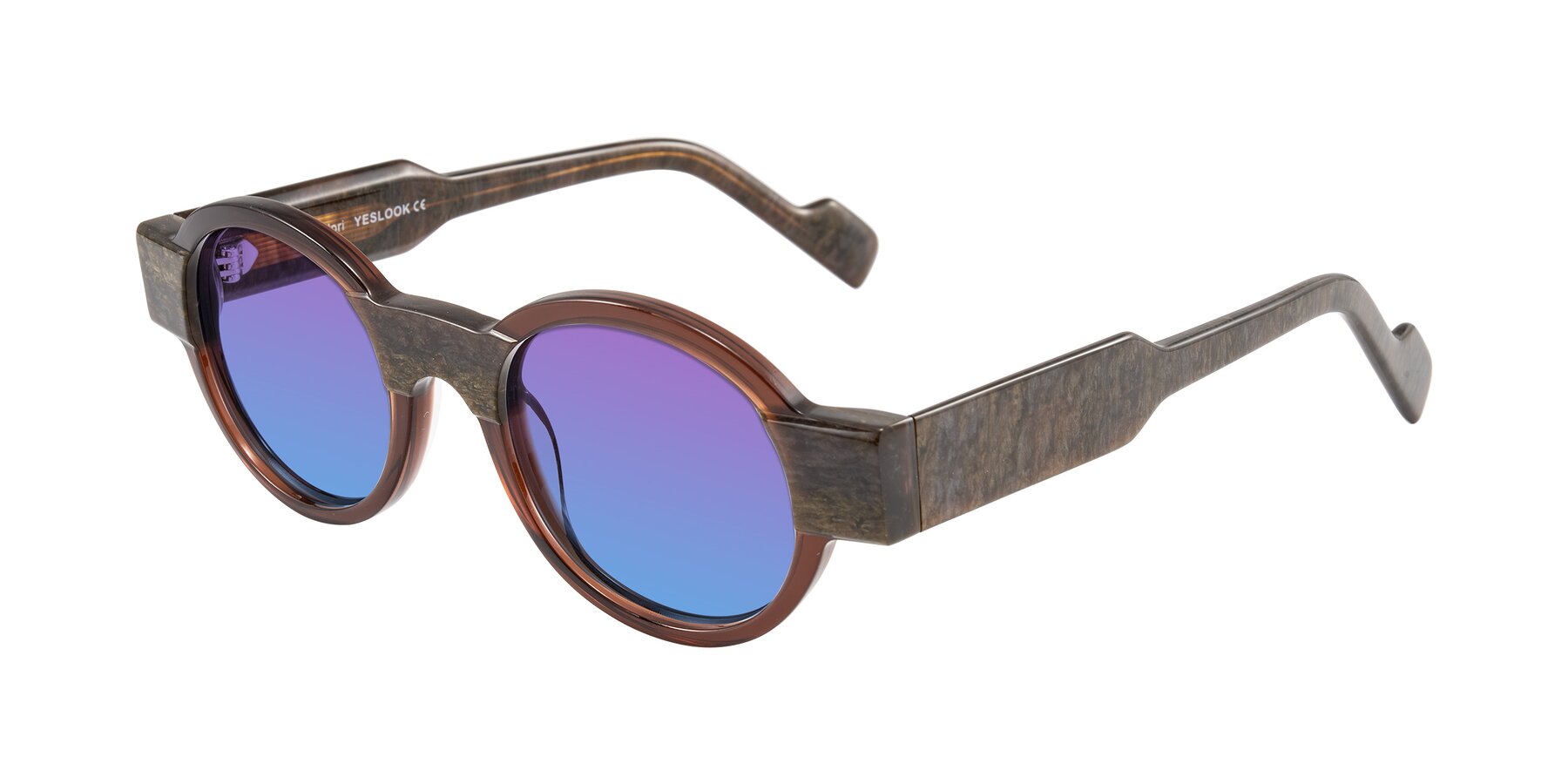 Angle of Talori in Cola Brown/Marble with Purple / Blue Gradient Lenses