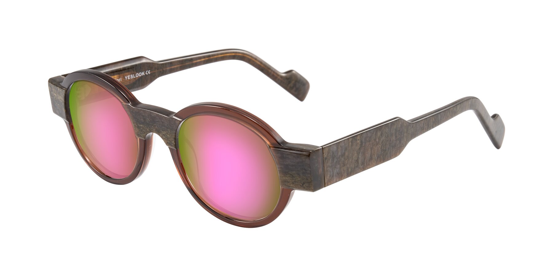 Angle of Talori in Cola Brown/Marble with Pink Mirrored Lenses