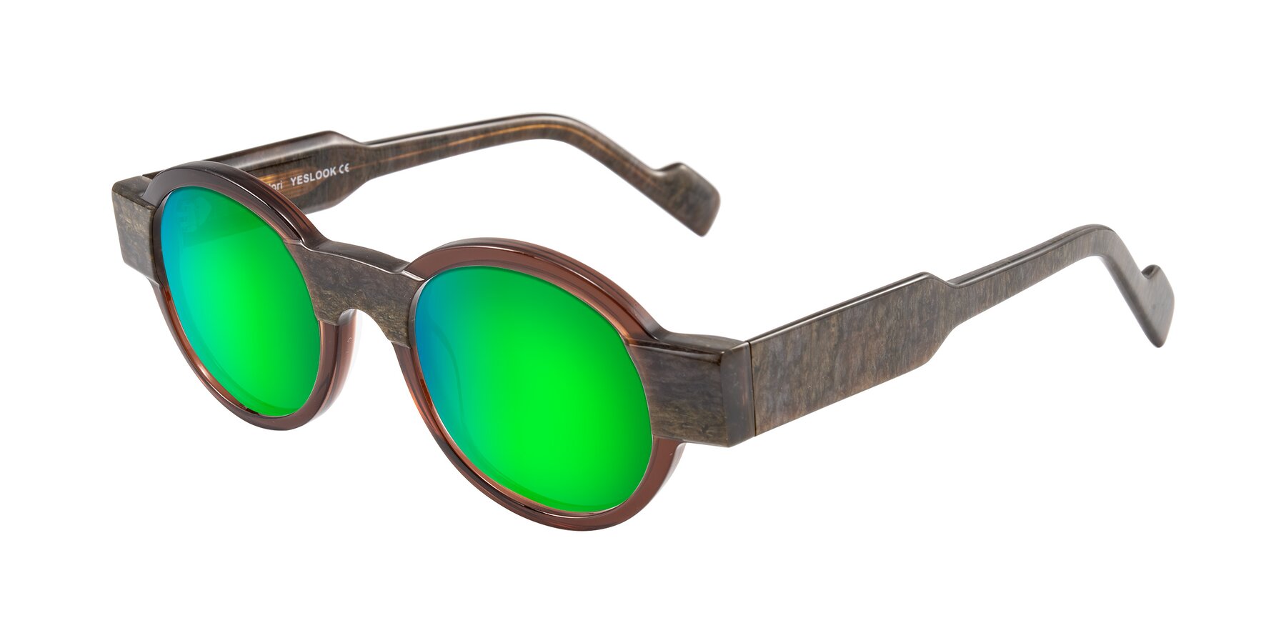 Angle of Talori in Cola Brown/Marble with Green Mirrored Lenses