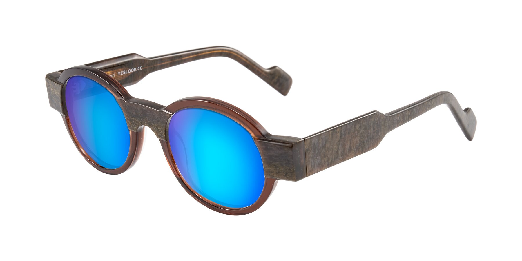 Angle of Talori in Cola Brown/Marble with Blue Mirrored Lenses