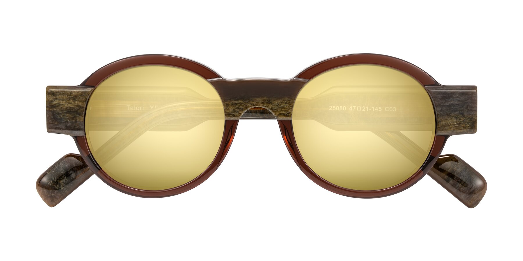 Folded Front of Talori in Cola Brown/Marble with Gold Mirrored Lenses
