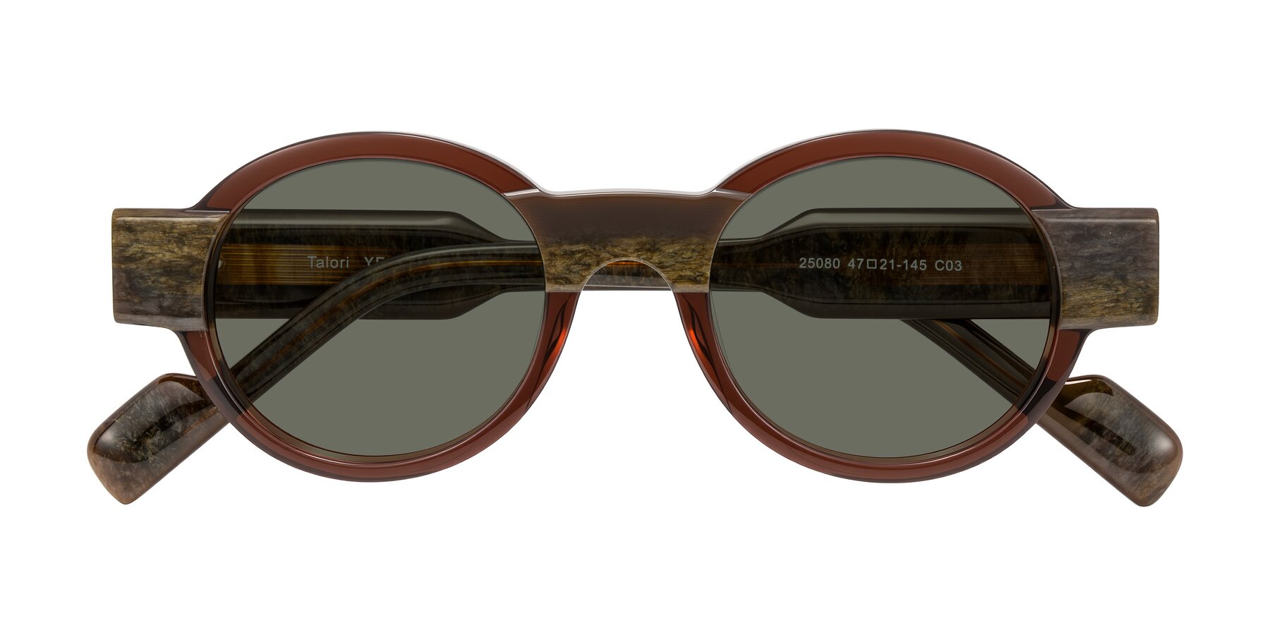 Folded Front of Talori in Cola Brown/Marble with Gray Polarized Lenses