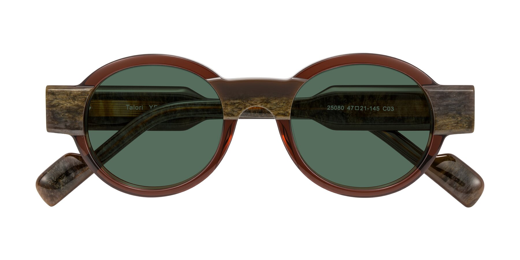 Folded Front of Talori in Cola Brown/Marble with Green Polarized Lenses