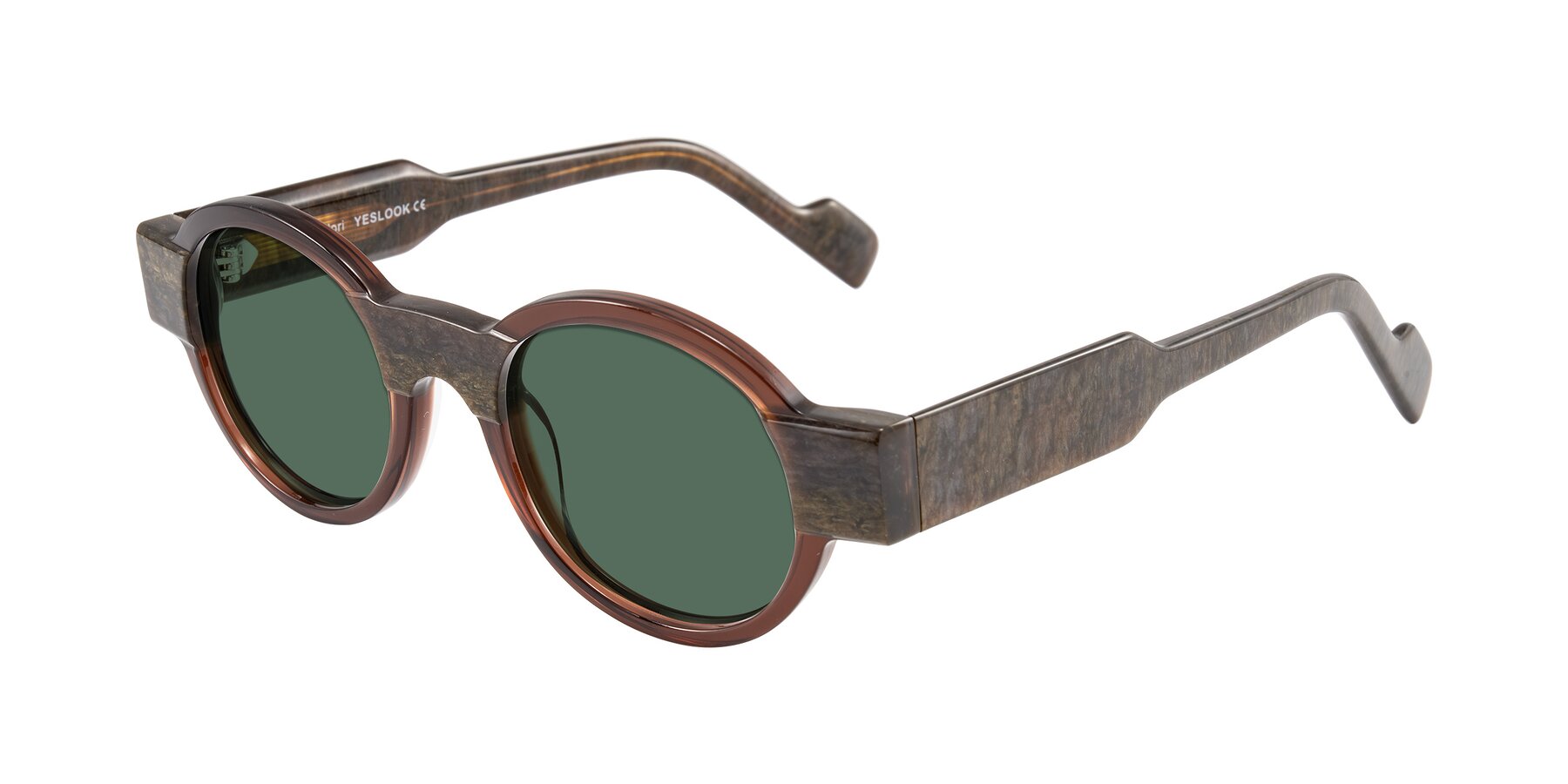 Angle of Talori in Cola Brown/Marble with Green Polarized Lenses