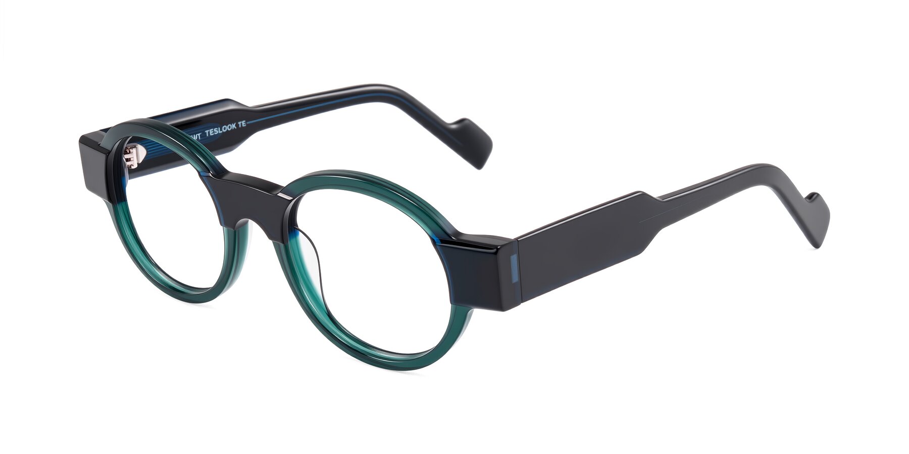 Angle of Talori in Emerald/Blue Charcoal with Clear Eyeglass Lenses