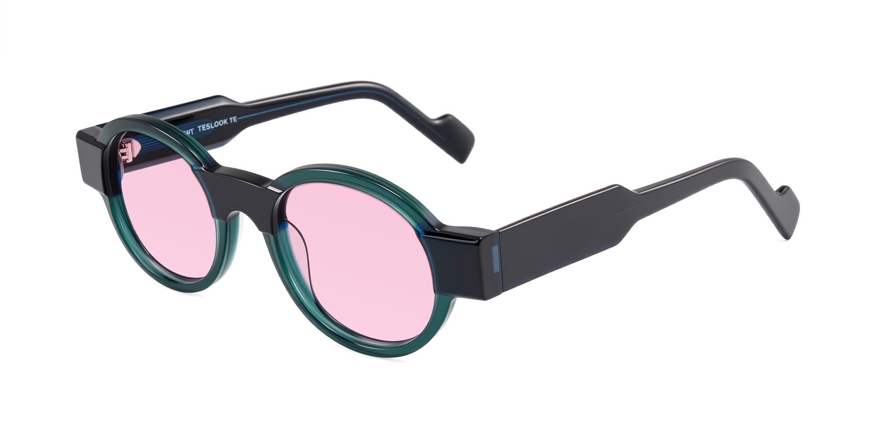 Angle of Talori in Emerald/Blue Charcoal with Light Pink Tinted Lenses