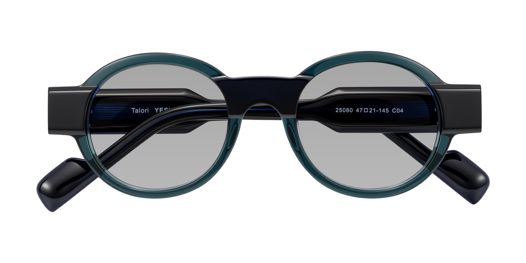 Folded Front of Talori in Emerald/Blue Charcoal with Light Gray Tinted Lenses