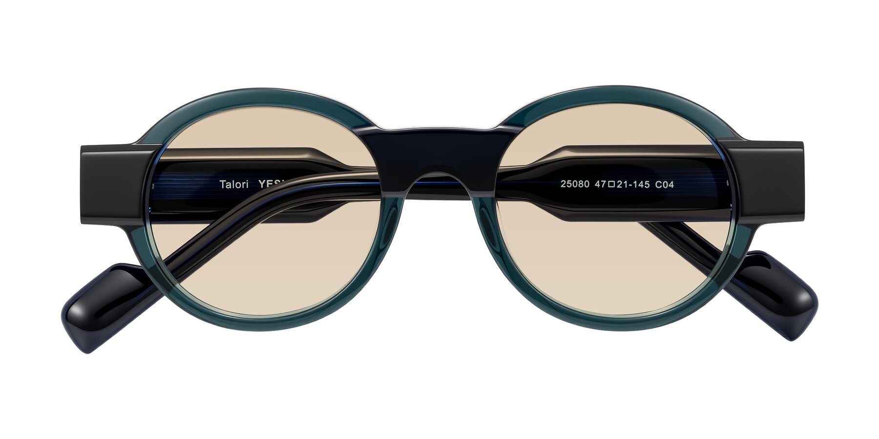 Folded Front of Talori in Emerald/Blue Charcoal with Light Brown Tinted Lenses