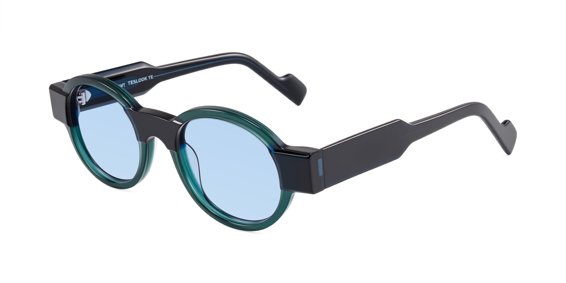 Angle of Talori in Emerald/Blue Charcoal with Light Blue Tinted Lenses