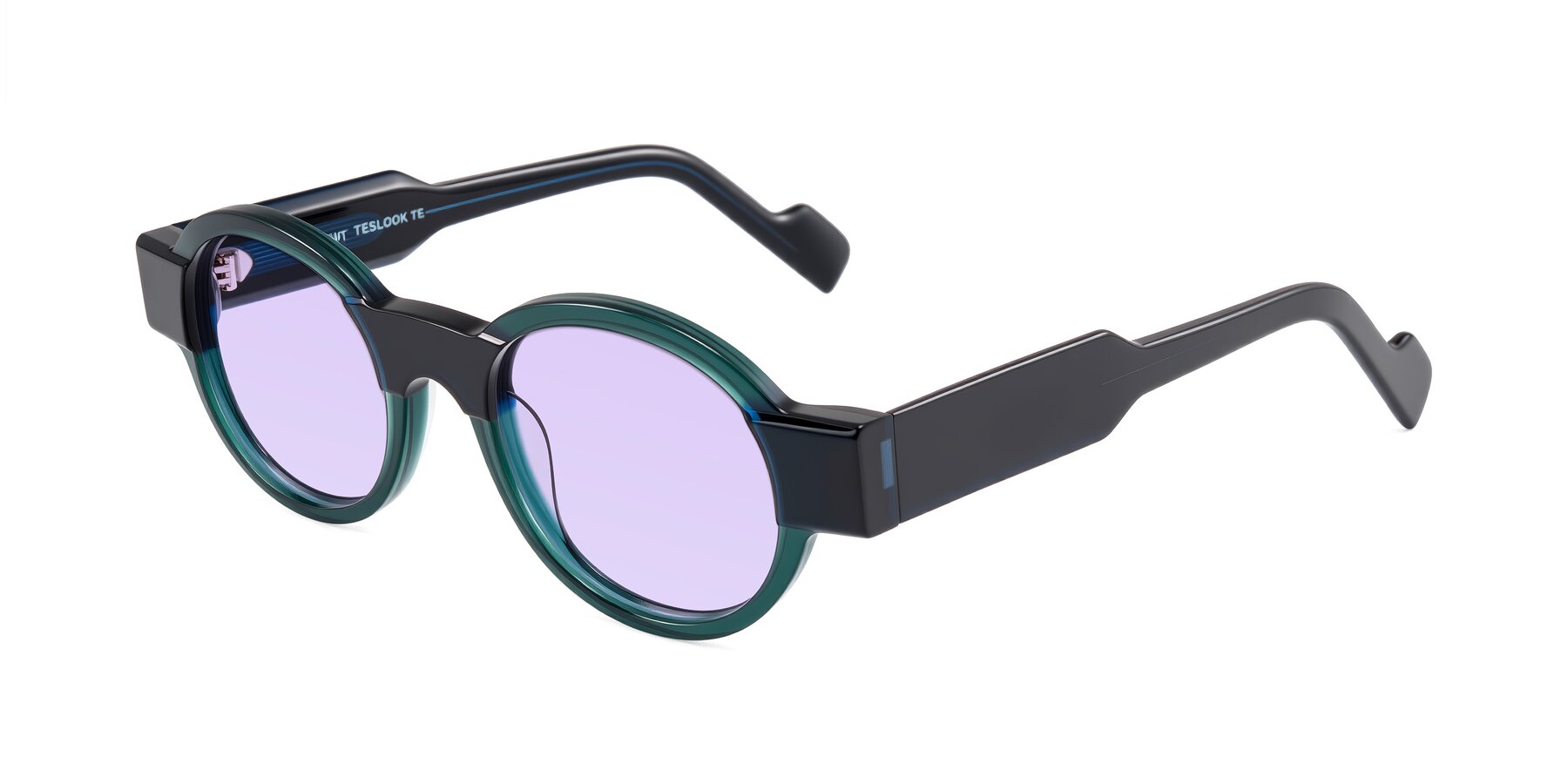 Angle of Talori in Emerald/Blue Charcoal with Light Purple Tinted Lenses