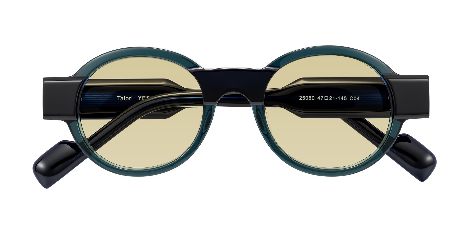 Folded Front of Talori in Emerald/Blue Charcoal with Light Champagne Tinted Lenses