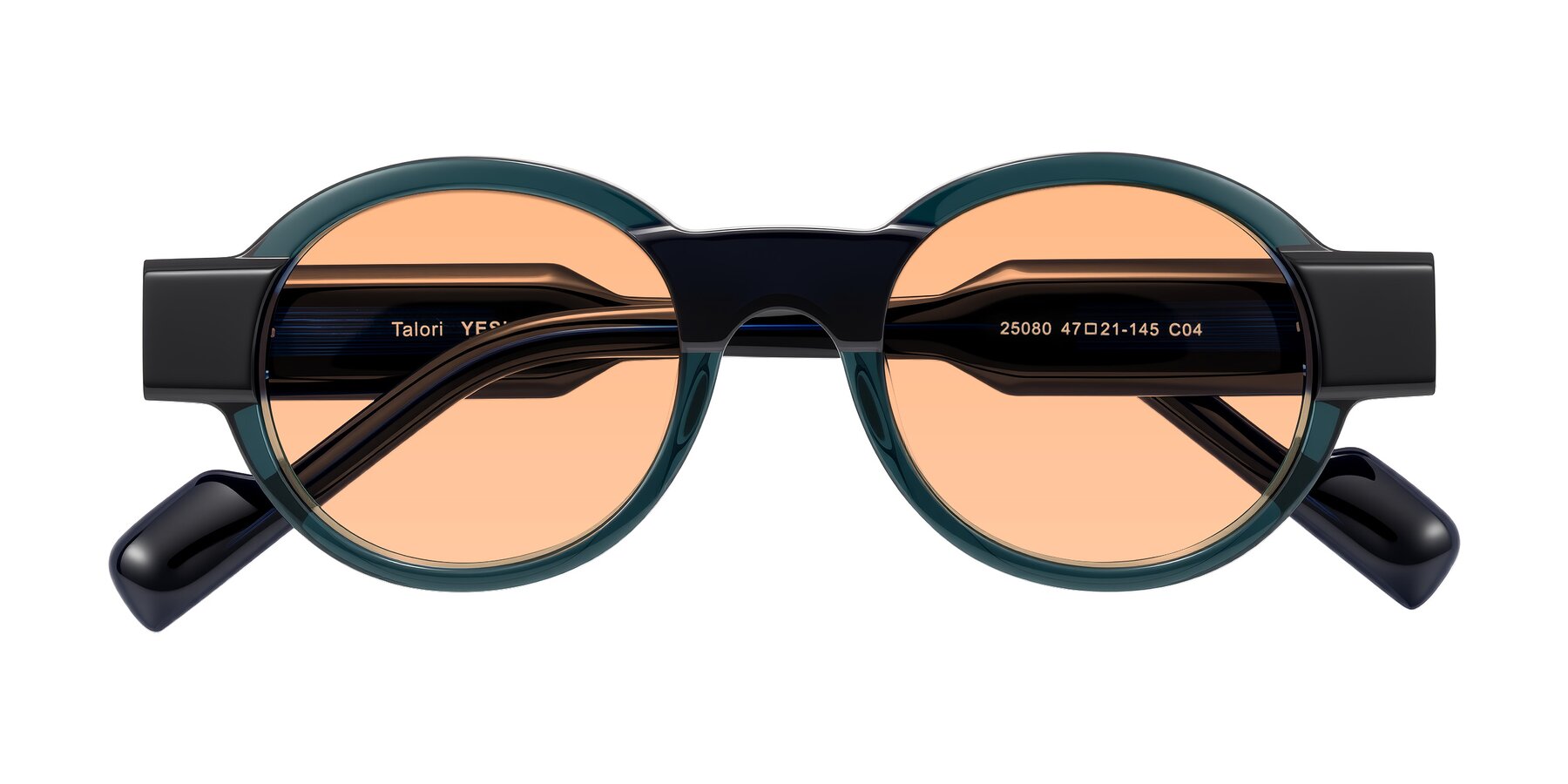 Folded Front of Talori in Emerald/Blue Charcoal with Light Orange Tinted Lenses