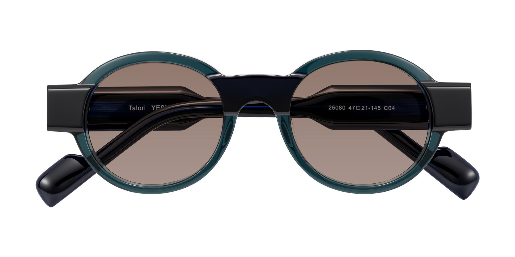 Folded Front of Talori in Emerald/Blue Charcoal with Medium Brown Tinted Lenses