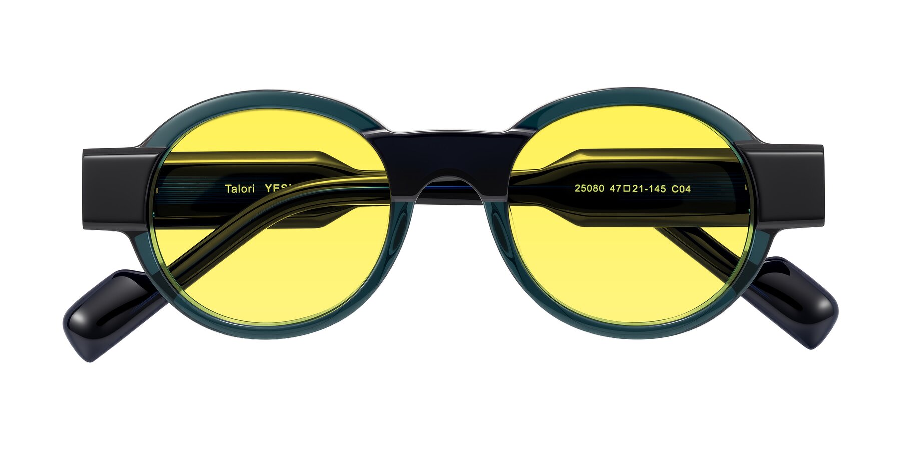 Folded Front of Talori in Emerald/Blue Charcoal with Medium Yellow Tinted Lenses