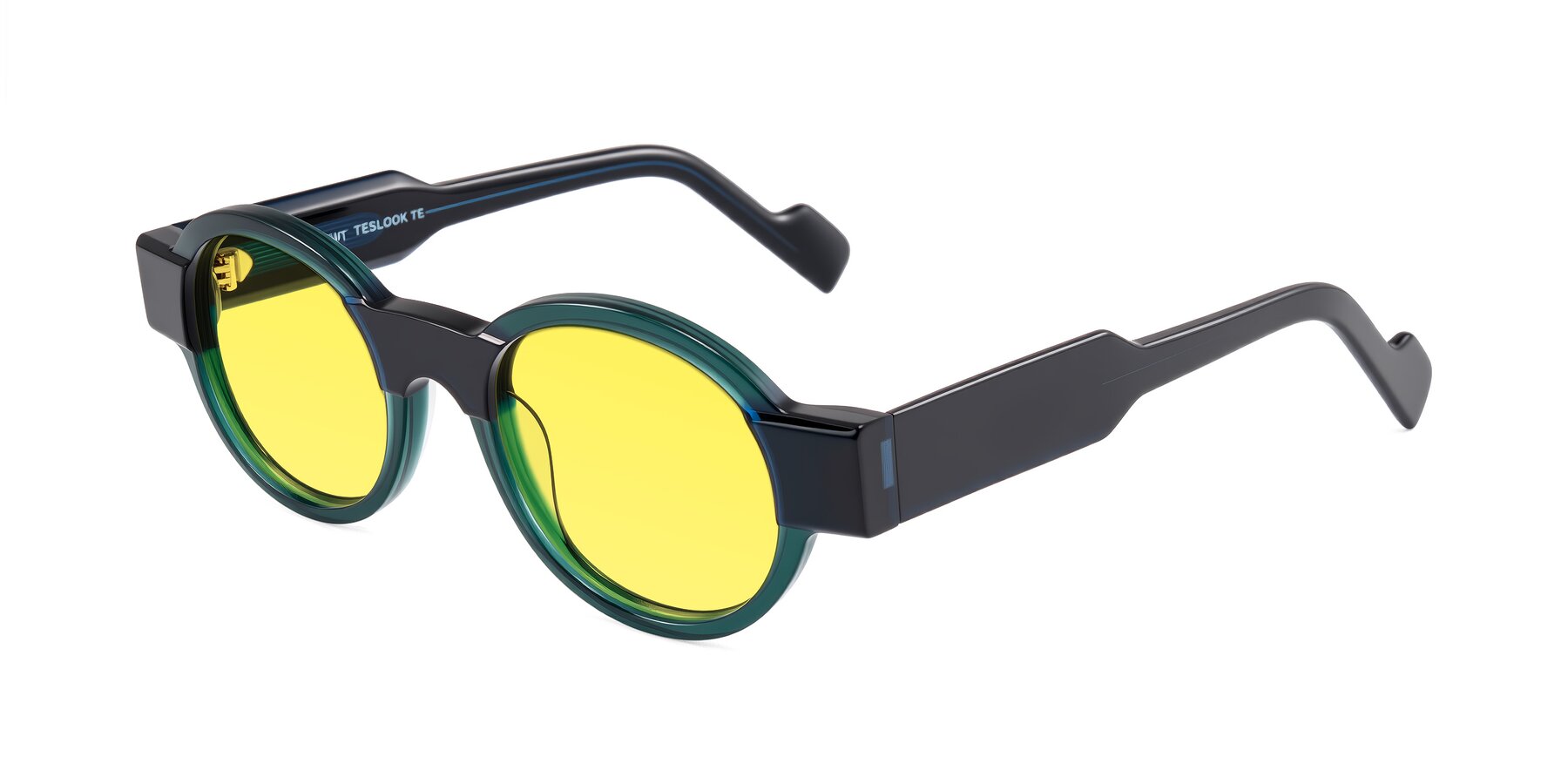 Angle of Talori in Emerald/Blue Charcoal with Medium Yellow Tinted Lenses