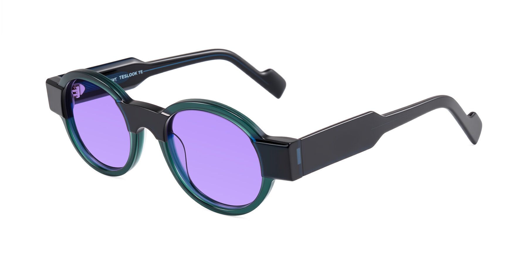Angle of Talori in Emerald/Blue Charcoal with Medium Purple Tinted Lenses