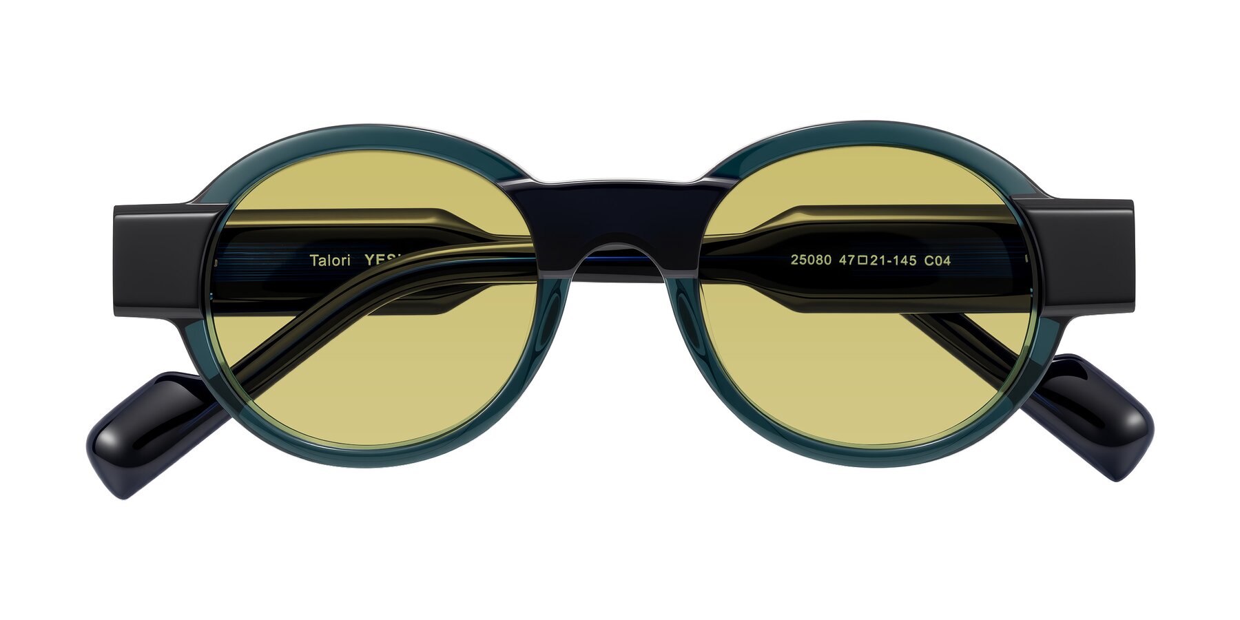 Folded Front of Talori in Emerald/Blue Charcoal with Medium Champagne Tinted Lenses
