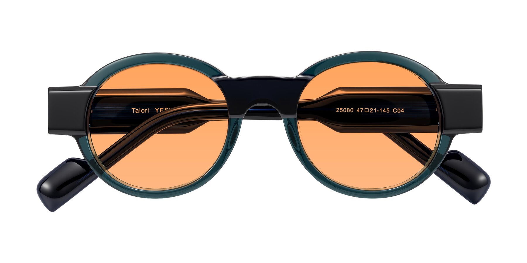 Folded Front of Talori in Emerald/Blue Charcoal with Medium Orange Tinted Lenses