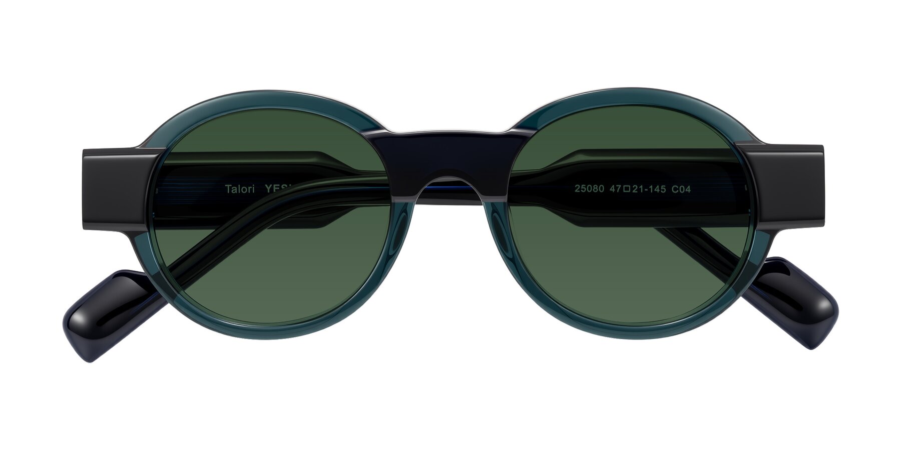 Folded Front of Talori in Emerald/Blue Charcoal with Green Tinted Lenses
