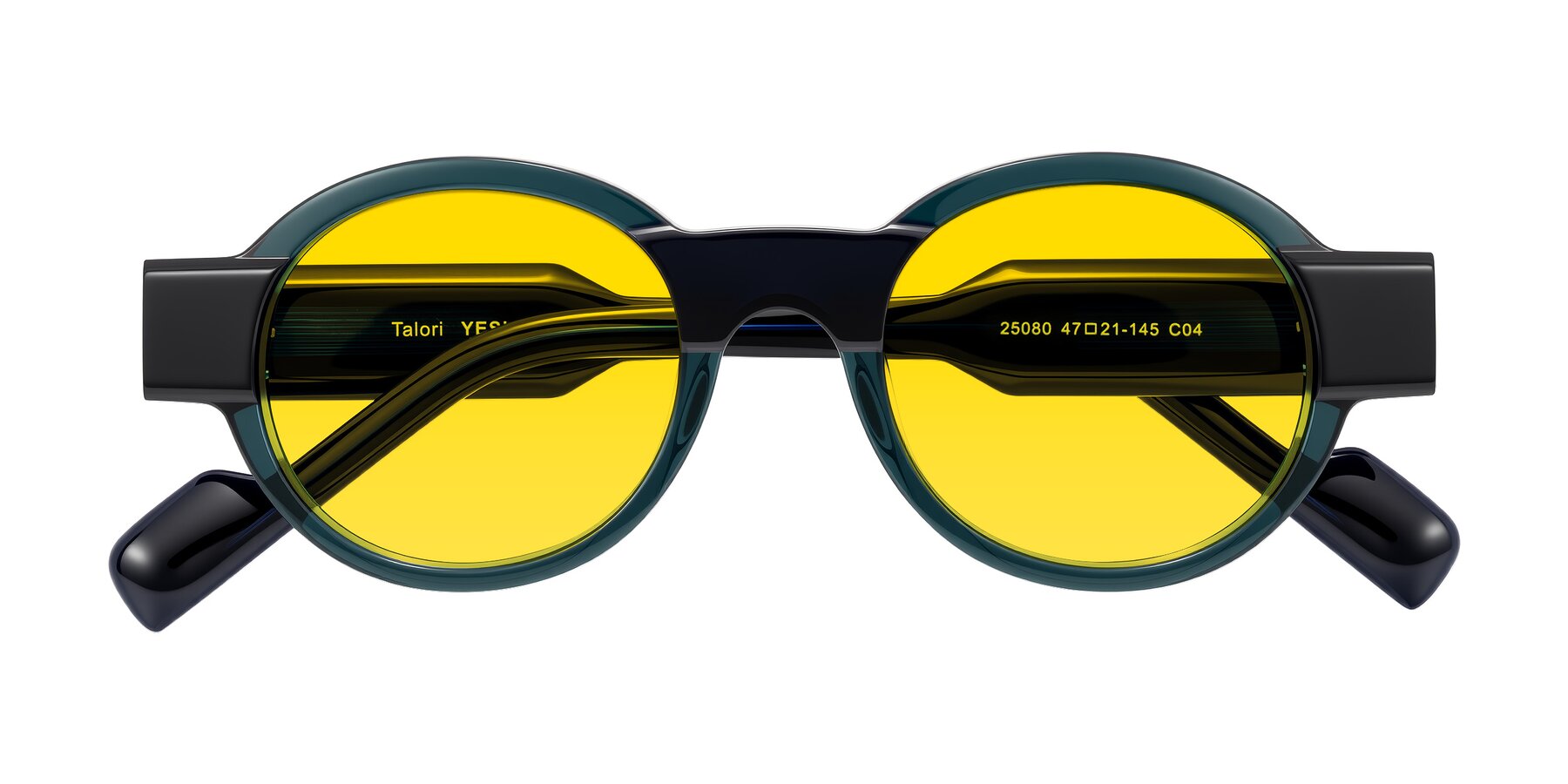 Folded Front of Talori in Emerald/Blue Charcoal with Yellow Tinted Lenses