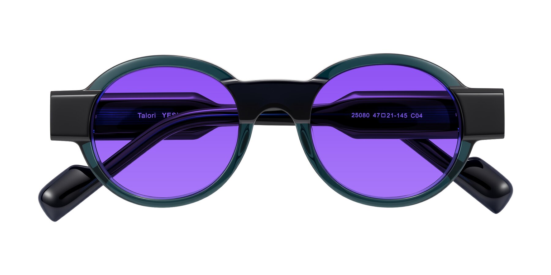 Folded Front of Talori in Emerald/Blue Charcoal with Purple Tinted Lenses