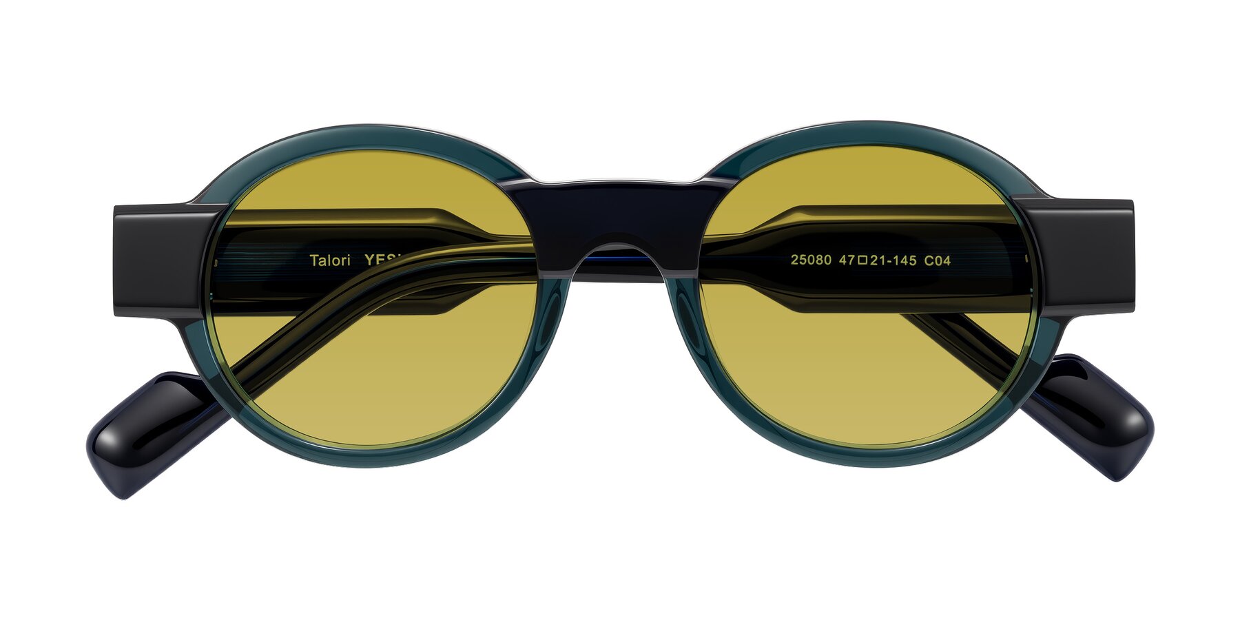Folded Front of Talori in Emerald/Blue Charcoal with Champagne Tinted Lenses