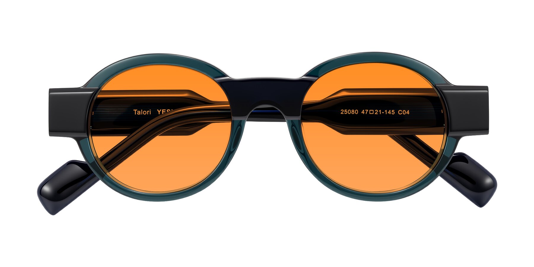 Folded Front of Talori in Emerald/Blue Charcoal with Orange Tinted Lenses