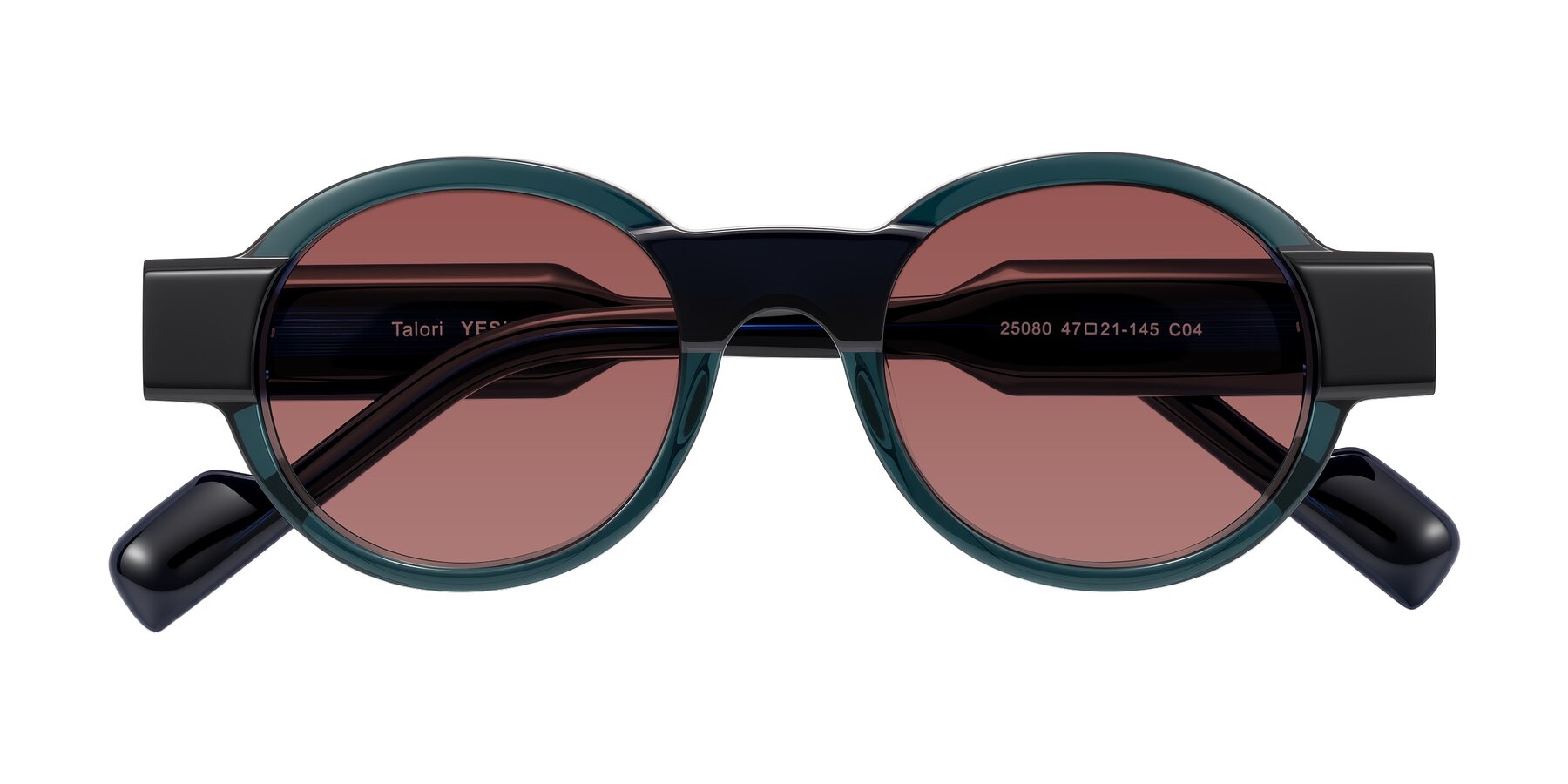 Folded Front of Talori in Emerald/Blue Charcoal with Garnet Tinted Lenses