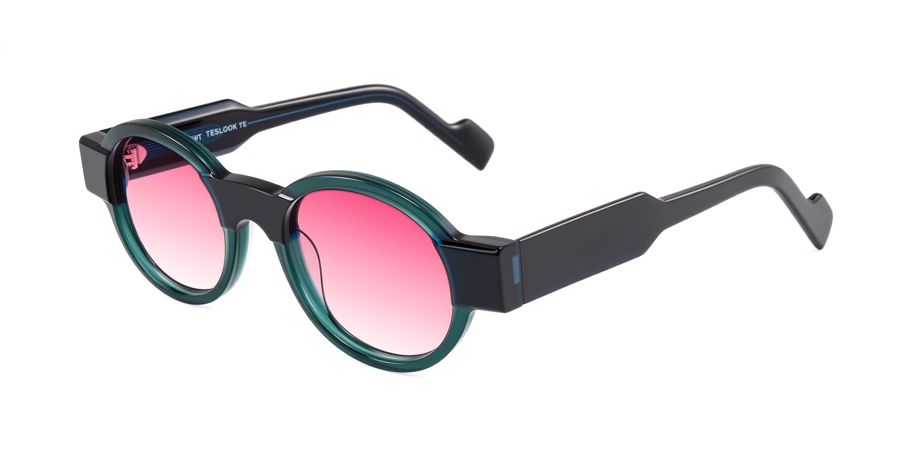 Angle of Talori in Emerald/Blue Charcoal with Pink Gradient Lenses