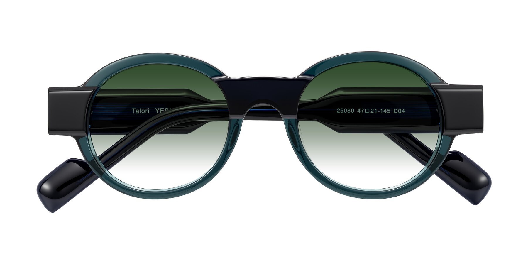 Folded Front of Talori in Emerald/Blue Charcoal with Green Gradient Lenses