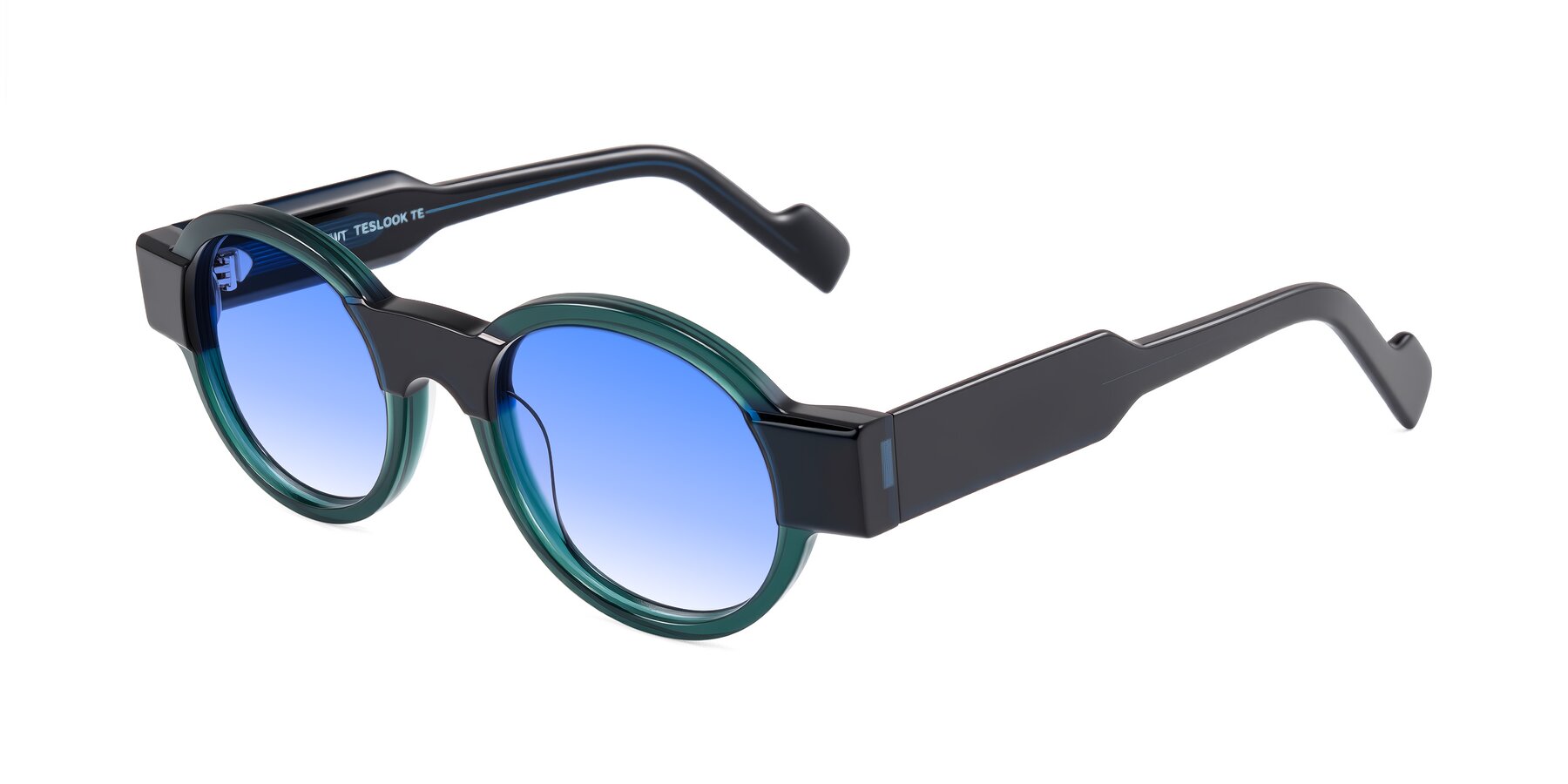 Angle of Talori in Emerald/Blue Charcoal with Blue Gradient Lenses
