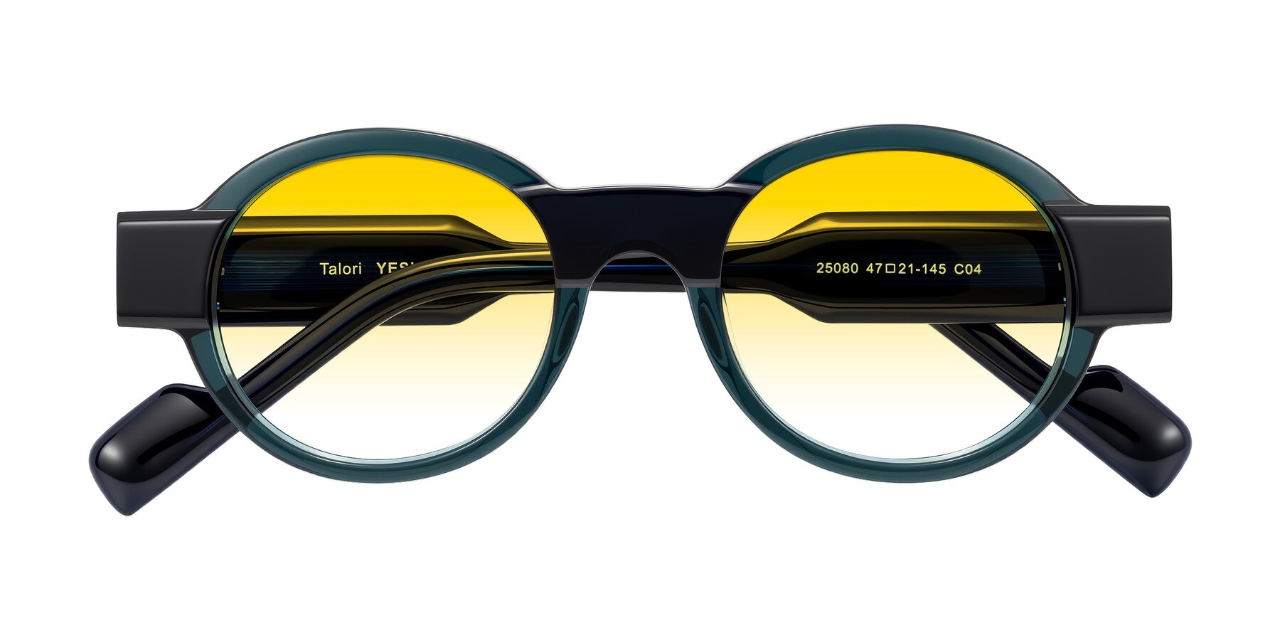 Folded Front of Talori in Emerald/Blue Charcoal with Yellow Gradient Lenses