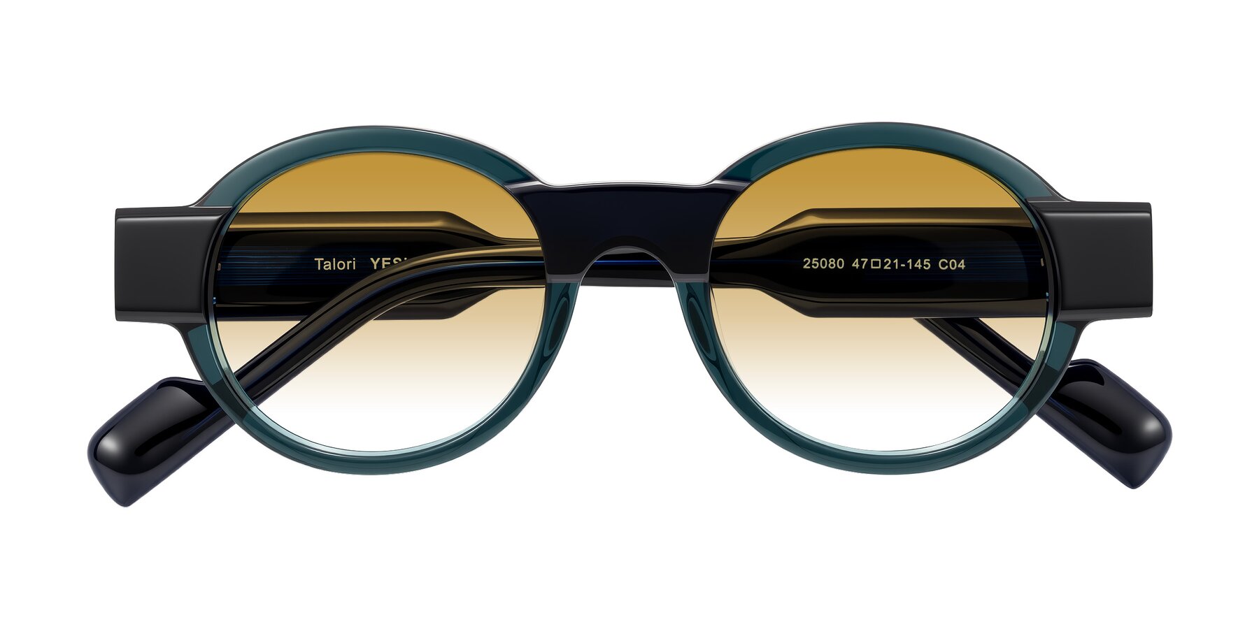 Folded Front of Talori in Emerald/Blue Charcoal with Champagne Gradient Lenses