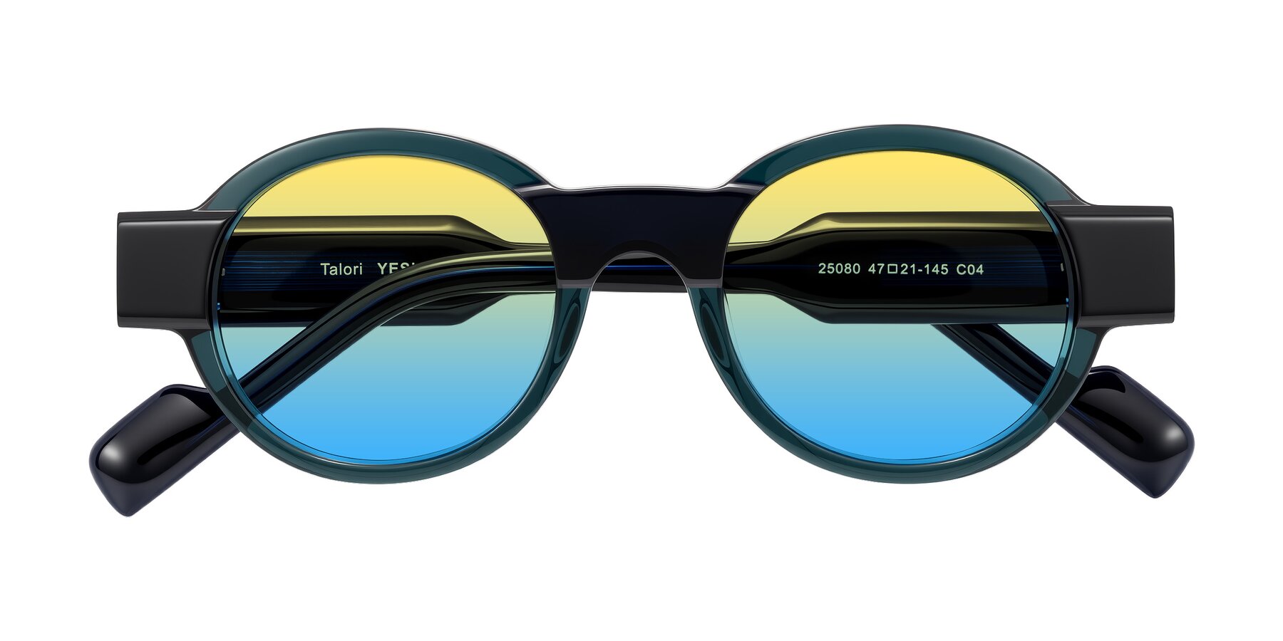 Folded Front of Talori in Emerald/Blue Charcoal with Yellow / Blue Gradient Lenses